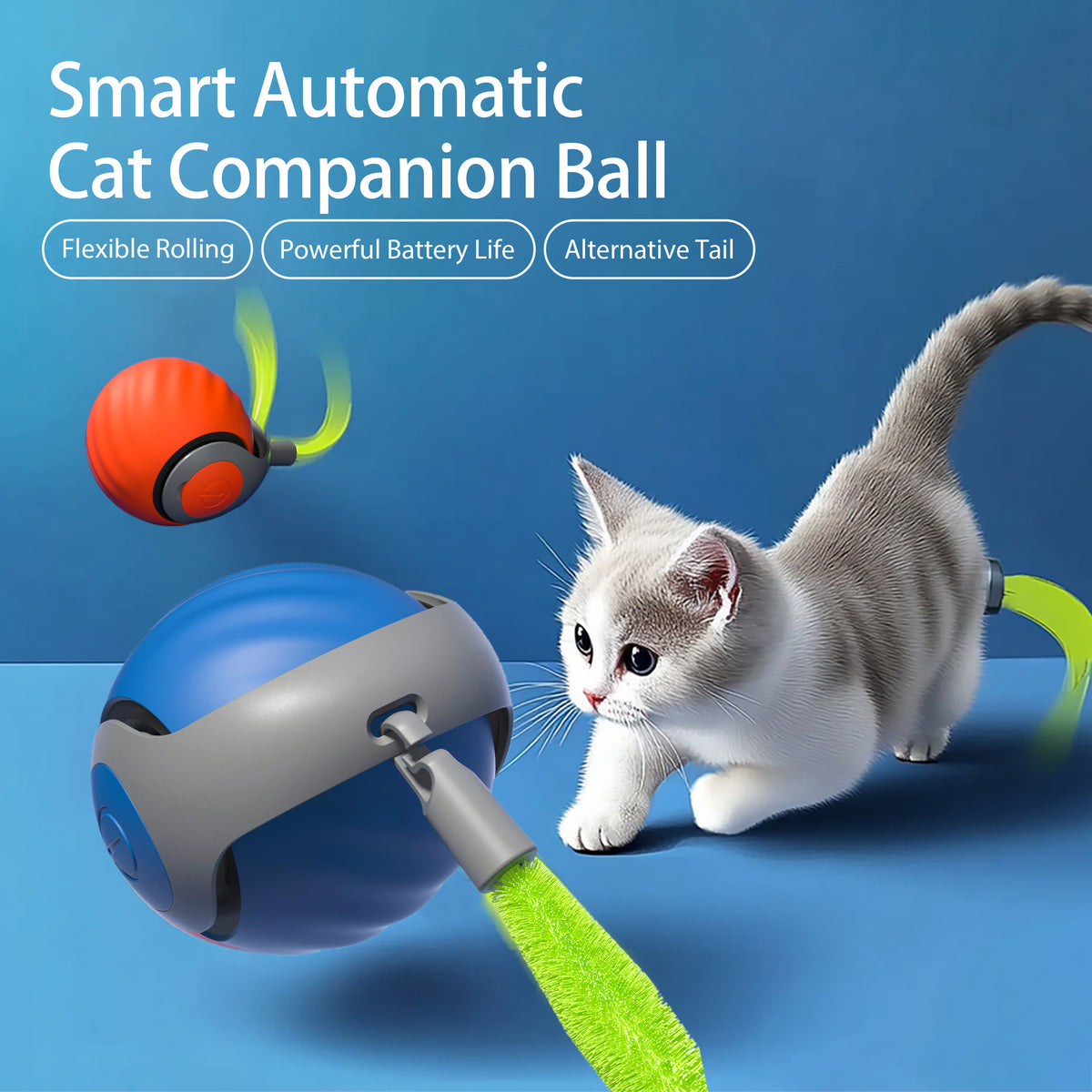 2-in-1 Smart Cat Ball with Teaser Wand - USB-C Rechargeable