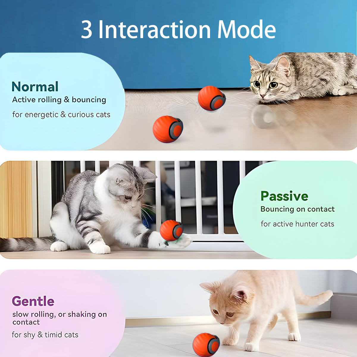 2-in-1 Smart Cat Ball with Teaser Wand - USB-C Rechargeable