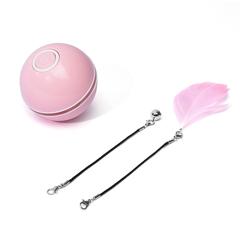 LED Rolling Cat Ball - Self-Rotating Toy with Catnip and Feather