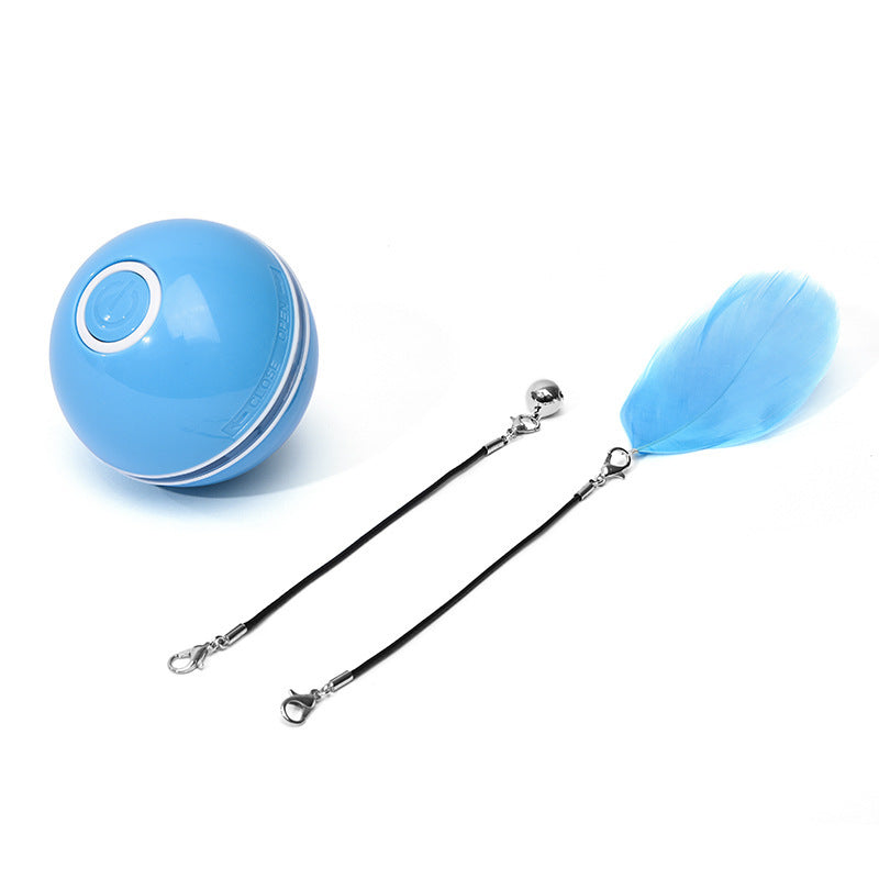 LED Rolling Cat Ball - Self-Rotating Toy with Catnip and Feather