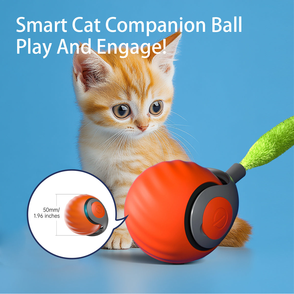 2-in-1 Smart Cat Ball with Teaser Wand - USB-C Rechargeable
