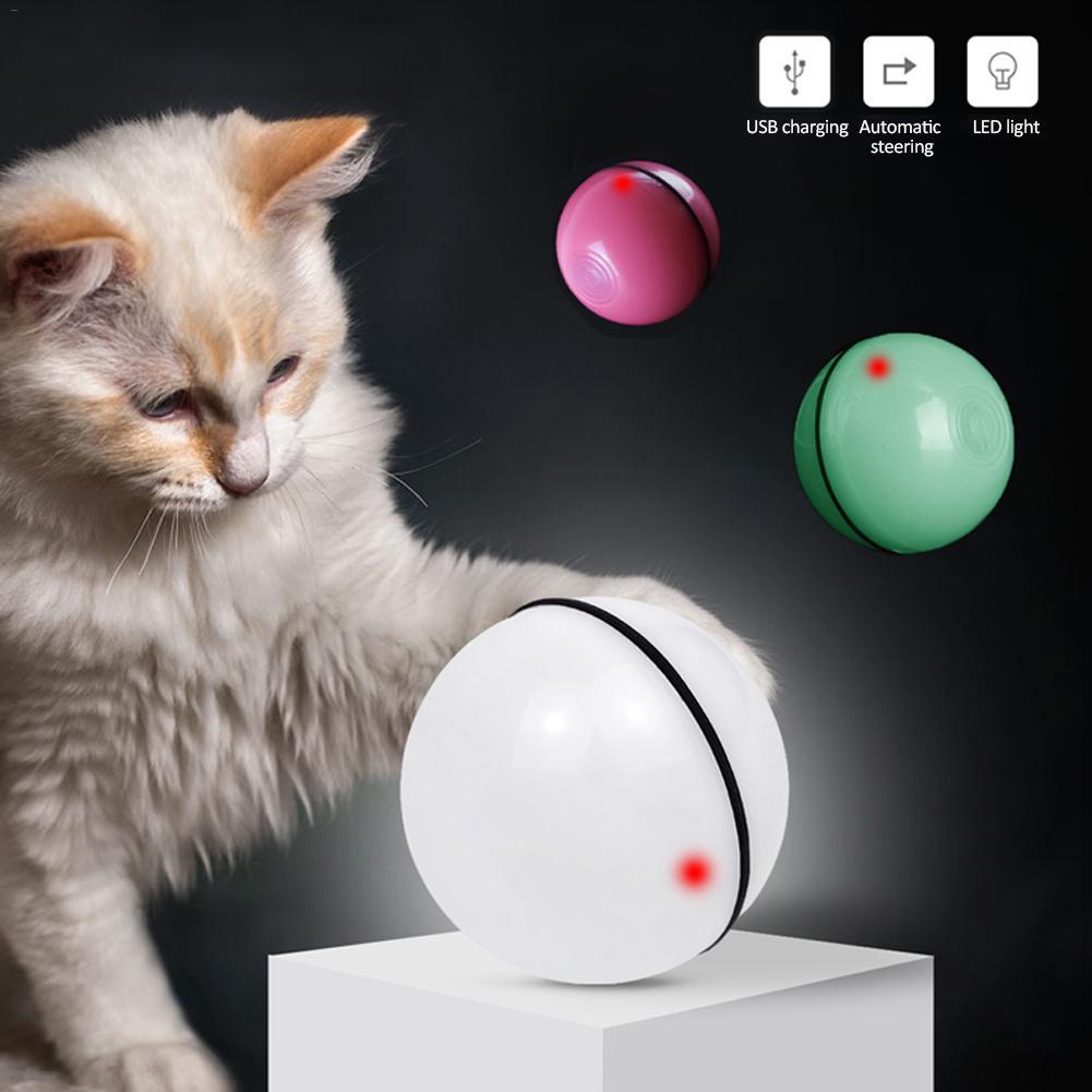 LED Rolling Cat Ball - Self-Rotating Toy with Catnip and Feather