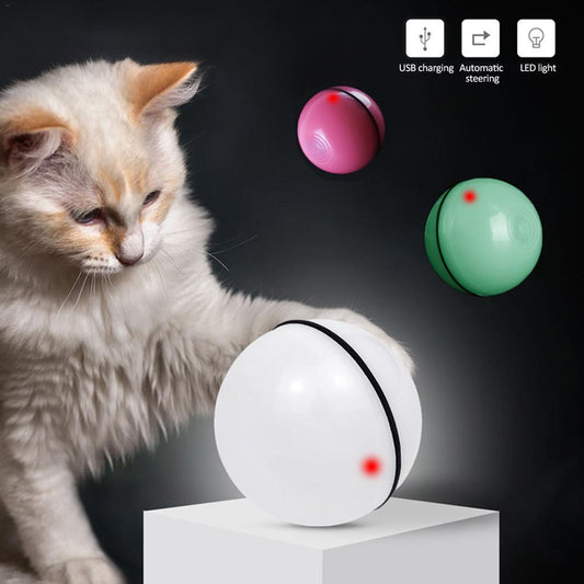 LED Rolling Cat Ball - Self-Rotating Toy with Catnip and Feather